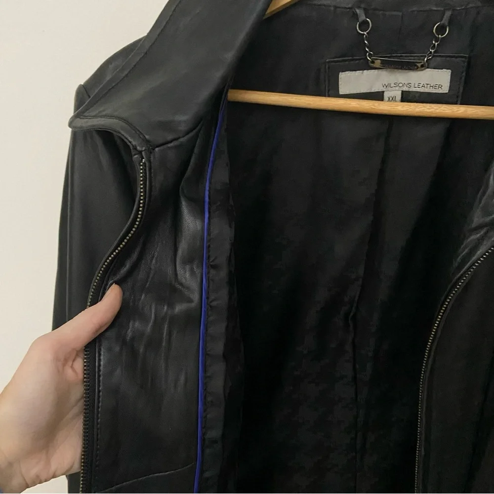 Wilson’s Leather Black Collared Zip Up Jacket - Picture 5 of 10